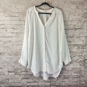 wilfred free Women's White Long Sleeve Button Down Shirt 100% Organic Cotton XL